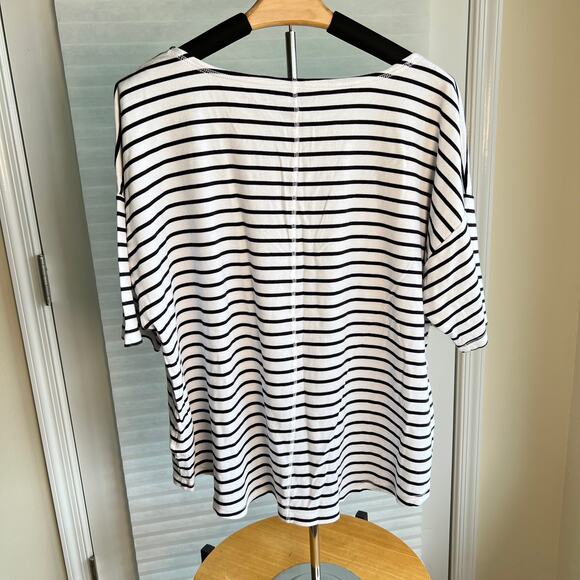 LANDS END‎ White Navy Breton Stripe Short Sleeve T-Shirt Womens 2X Beachy - Picture 2 of 6